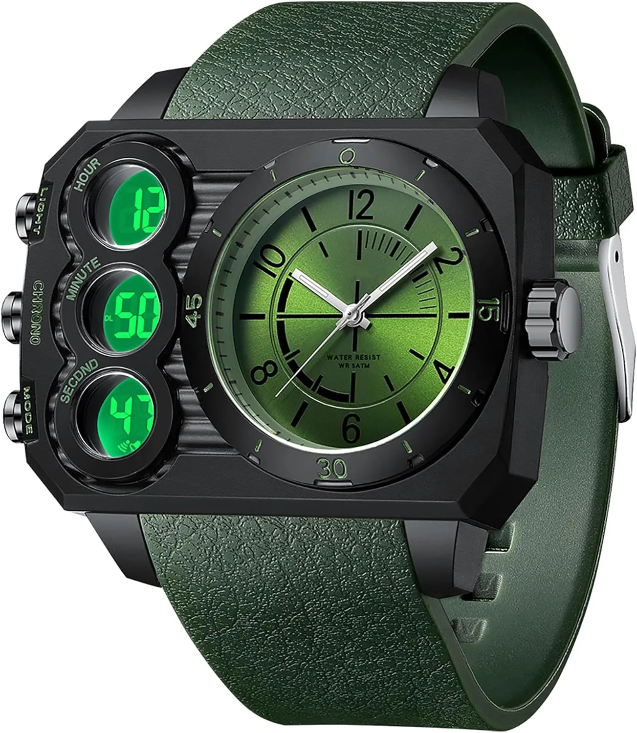 disillusion episode stonemason fuller despondent paramount Face Watch for Men Square Large Face Cool Mens Watches with Three Time Zone Countdown Alarm LED Stopwatch Unique Cool Wristwatch findtime Big 