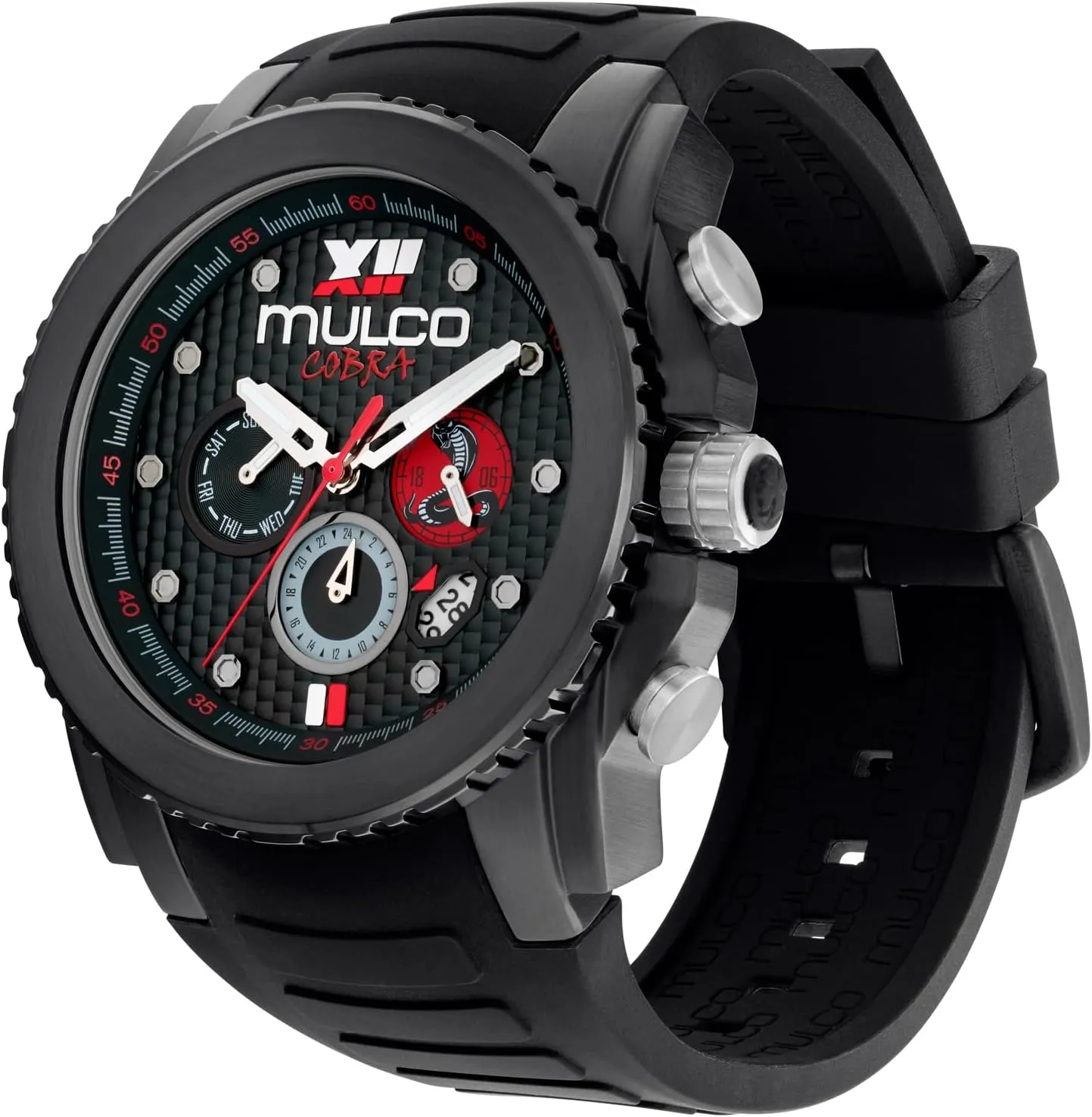 Display, 100m Water Resistant - Waterproof MULCO Watches for Men orbital emerge post drain - Cobra, Stainless Steel Case with White Wrist Silicone Band, Quartz Multifunctional Movement, Large Face Premium Analog 