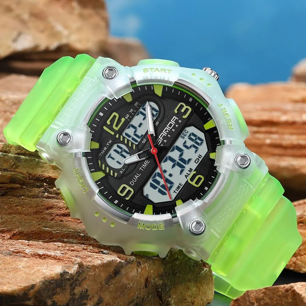 Display 50M Waterproof Outdoor Wristwatch with LED Backlight, Shock Resistant, TPU Band Gosasa Fashion Men's and Women's Digital Analog Sports August Watch Dual Time 