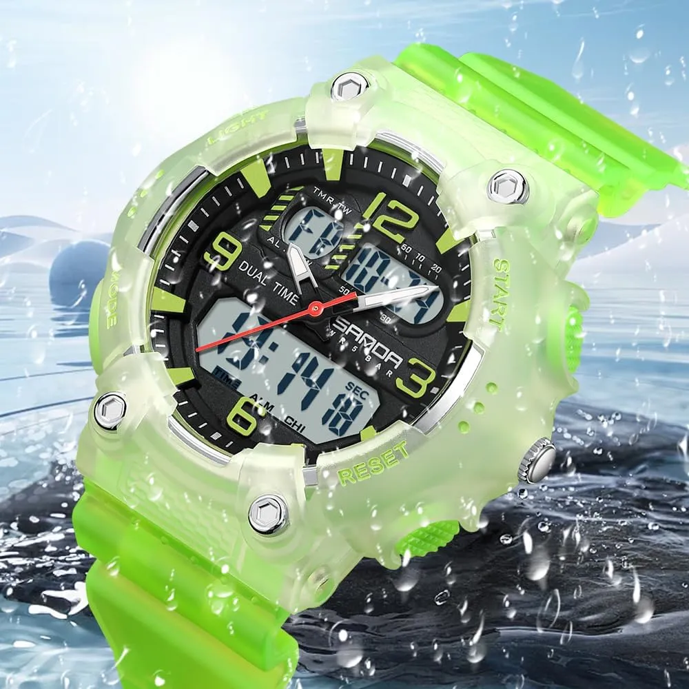 Display 50M Waterproof Outdoor Wristwatch with LED Backlight, Shock Resistant, TPU Band Gosasa Fashion Men's and Women's Digital Analog Sports August Watch Dual Time 