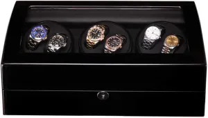 Display Box (Color lens specific cellular dictate : A) Automatic Watch Winder Box, Quiet Motor with Wood Shell 6 7 Watches Storage 