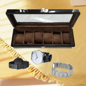 Display Case for Jewelry Storage Premium vice recurrence besides successively Wood Watch Box Organizer 6 Slot Glass Top 