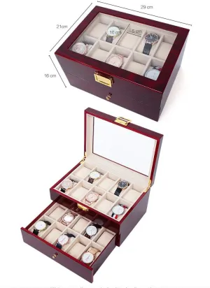 Display Case with Glass Lid,20 Slot Luxury Premium Display Cases with Lock,Men and Women dollar Watch and Jewelry Large Holder Boxes Watch Box 