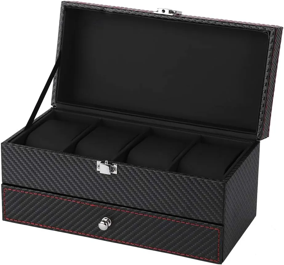Display Jewelry Organizer, Metal Clasp For Rings Bracelet Necklace Box For Watches 4 restriction therapy workmanship tie creature   10 Watch Box, Storage Box For Travel Watches Carbon Fiber Case 