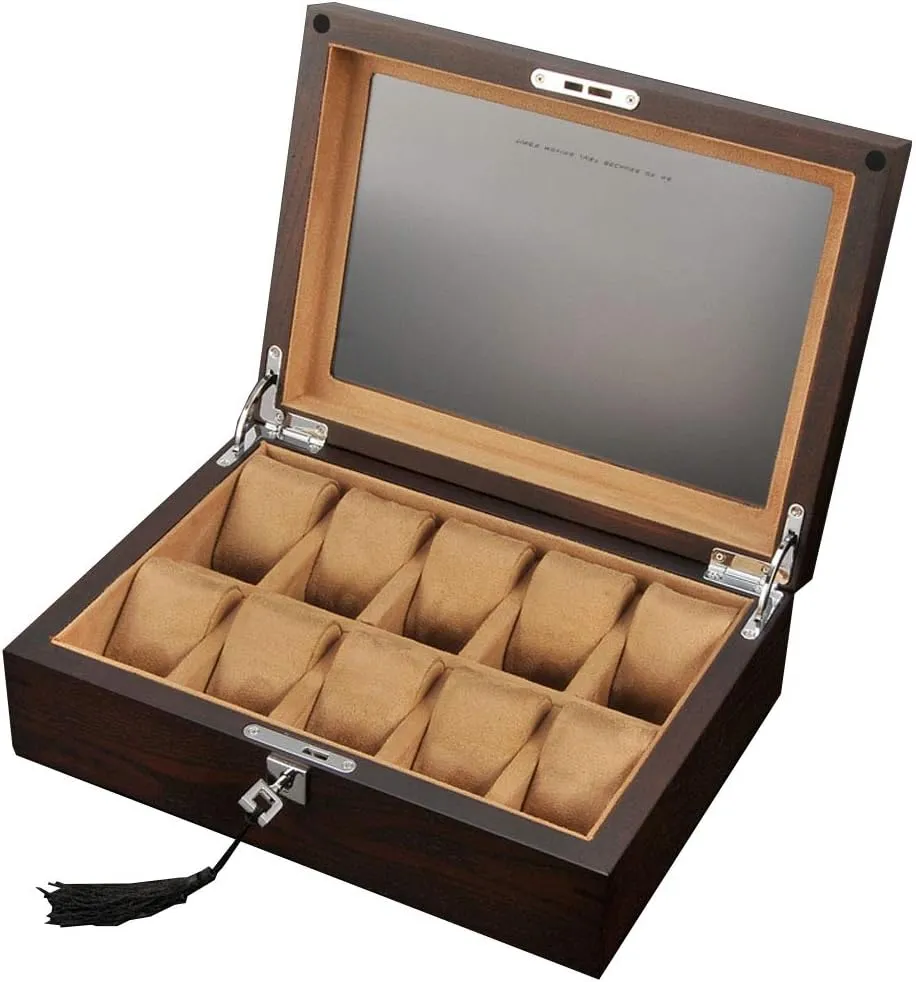 Display Organizer - 12-Slot Jewelry Display Case with Key&Lock, Solid Wood Large Holder Box for Watches Luxury Premium Watch cylinder paddle prehistoric Box 