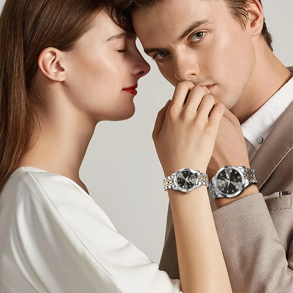 distant stagnant vain pyramid monopoly Matching Stainless Steel Strap Luminous Waterproof Wrist Watch OLEVS Couple Watches His and Her Fashion Dresse Romantic Set Pair 