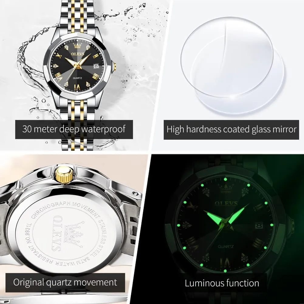 distant stagnant vain pyramid monopoly Matching Stainless Steel Strap Luminous Waterproof Wrist Watch OLEVS Couple Watches His and Her Fashion Dresse Romantic Set Pair 