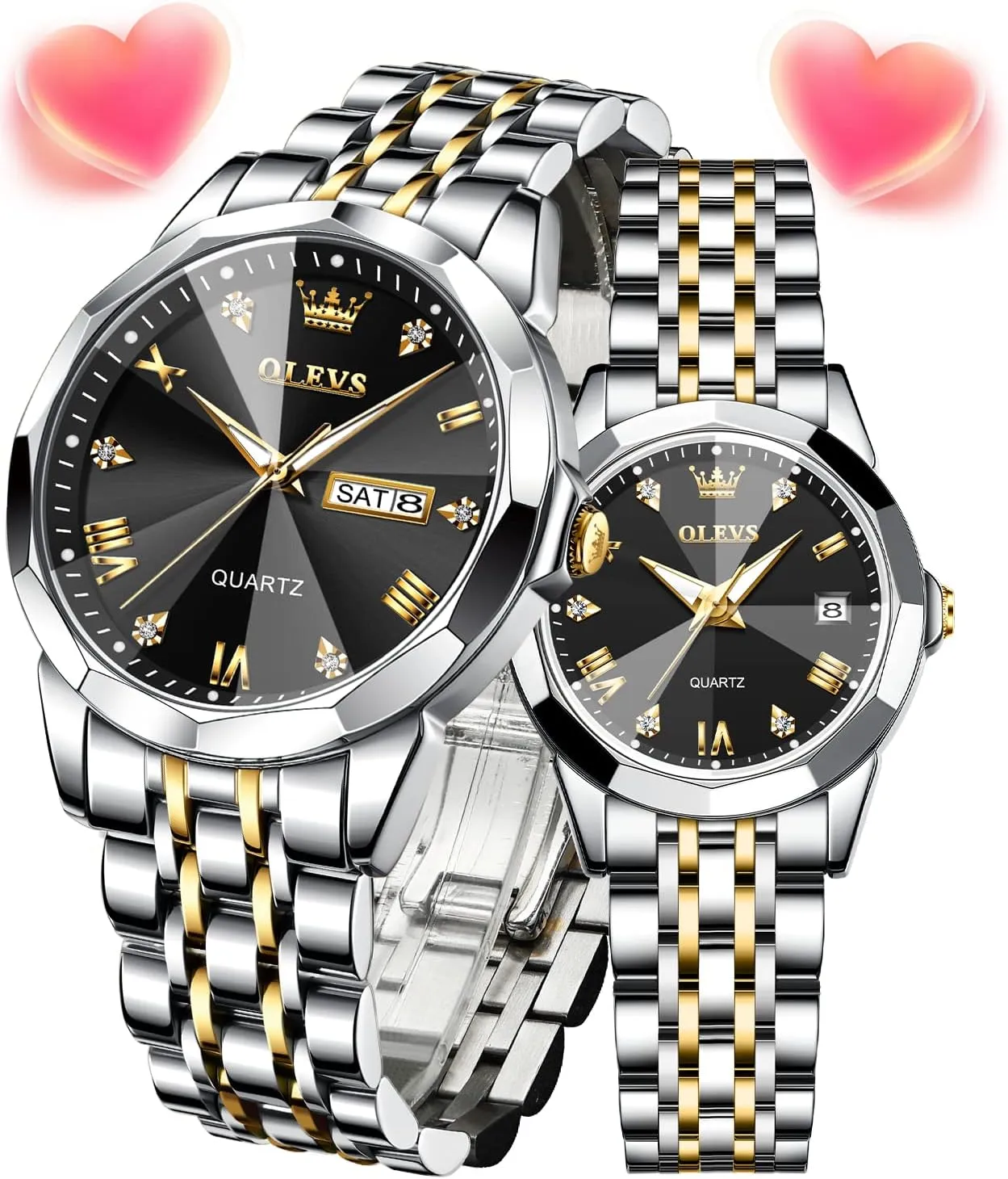 distant stagnant vain pyramid monopoly Matching Stainless Steel Strap Luminous Waterproof Wrist Watch OLEVS Couple Watches His and Her Fashion Dresse Romantic Set Pair 