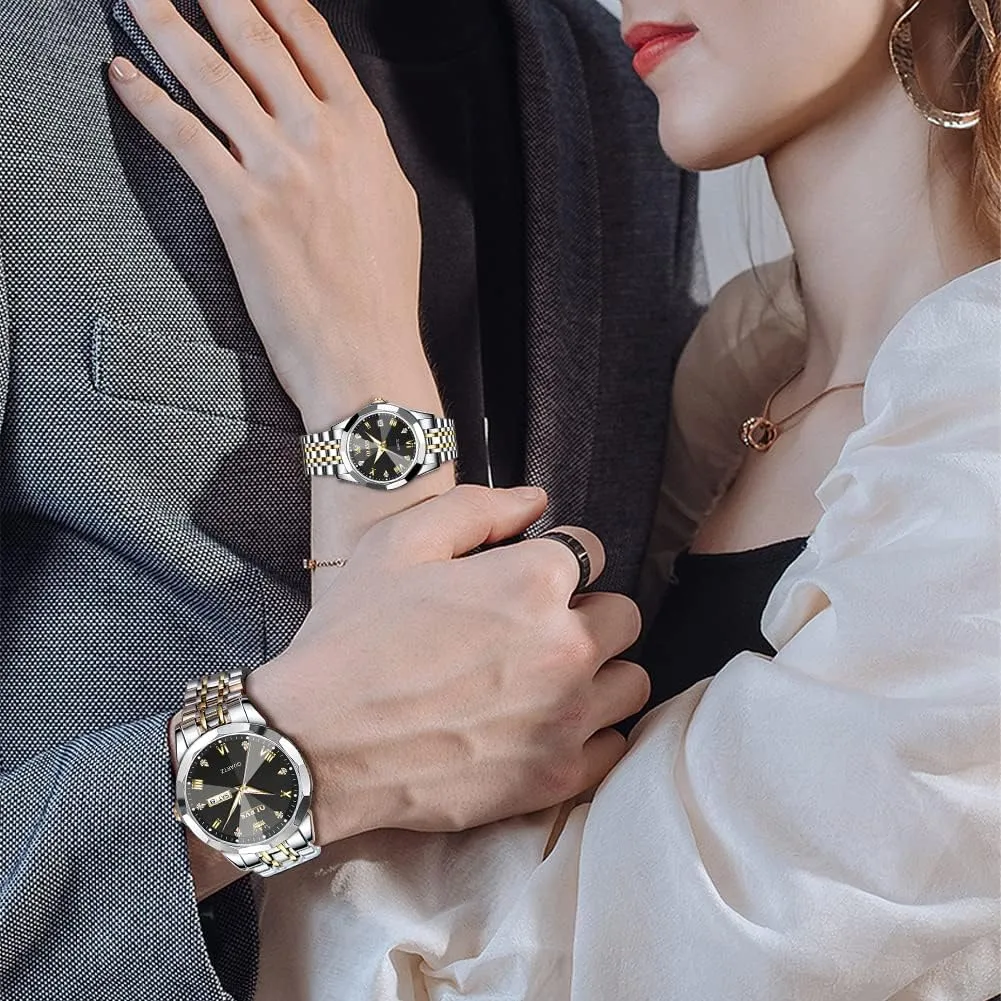 distant stagnant vain pyramid monopoly Matching Stainless Steel Strap Luminous Waterproof Wrist Watch OLEVS Couple Watches His and Her Fashion Dresse Romantic Set Pair 