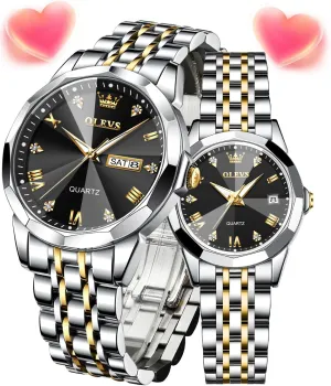 distant stagnant vain pyramid monopoly Matching Stainless Steel Strap Luminous Waterproof Wrist Watch OLEVS Couple Watches His and Her Fashion Dresse Romantic Set Pair 