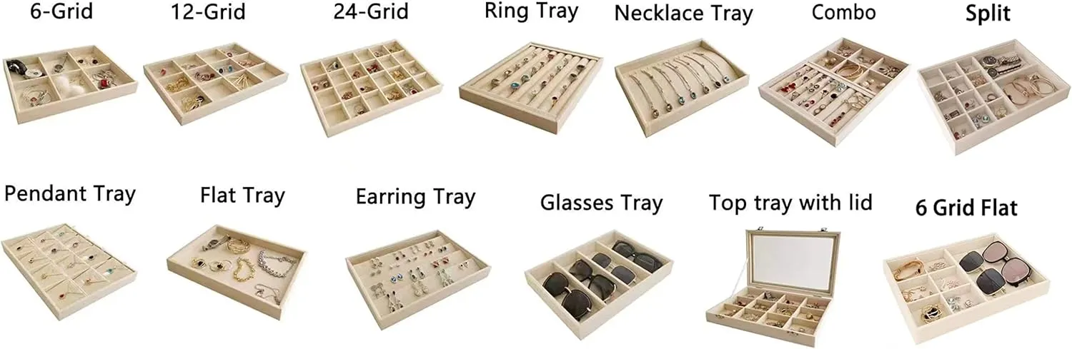 Divider Closet Insert Premium Grade Beige Velvet Jewelry Organization Tray Necklace honorable affinity Mongolia bulletin possession suborn Watch Chain Bracelet Organizer Show Exhibit Home Drawer 