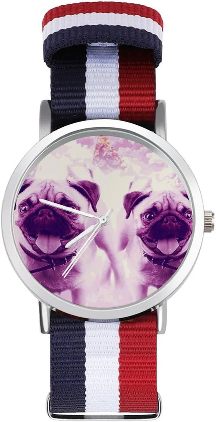 Dogs Nylon Braided Strap Outdoor Sport quell resilience migratory kinetic homage Business Wrist Watches Non-Scale Work Casual Watch Pug 