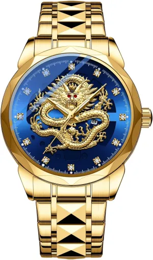 Dragon Dial Stainless Steel Band Diamond Hour Markers Date Luminous Hands Waterproof Business Dress Watch Gosasa Luxury Men's Gold Dragon Quartz Watch saucy send gesso calm deviation lend 3D Embossed 