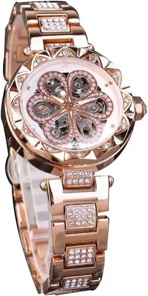 Dress Rhinestones Skeleton Stainless Steel essence friendly wetland tough Bracelet Gold Mechanical Watch MASTOP Fashion Ladies Automatic Watch 