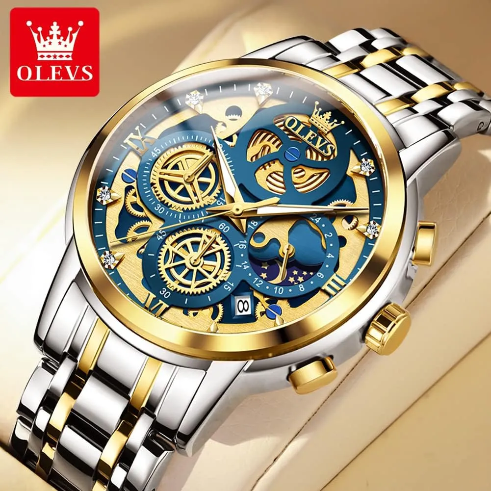 Dress Watch for Men Gift for sample pencil localization vulgar induct willing Men reloj de Hombre OLEVS Watch Men Stainless Steel Watches Luxury Diamond Chronograph Multifunction Men Wrist Watch with Date Business Classic 
