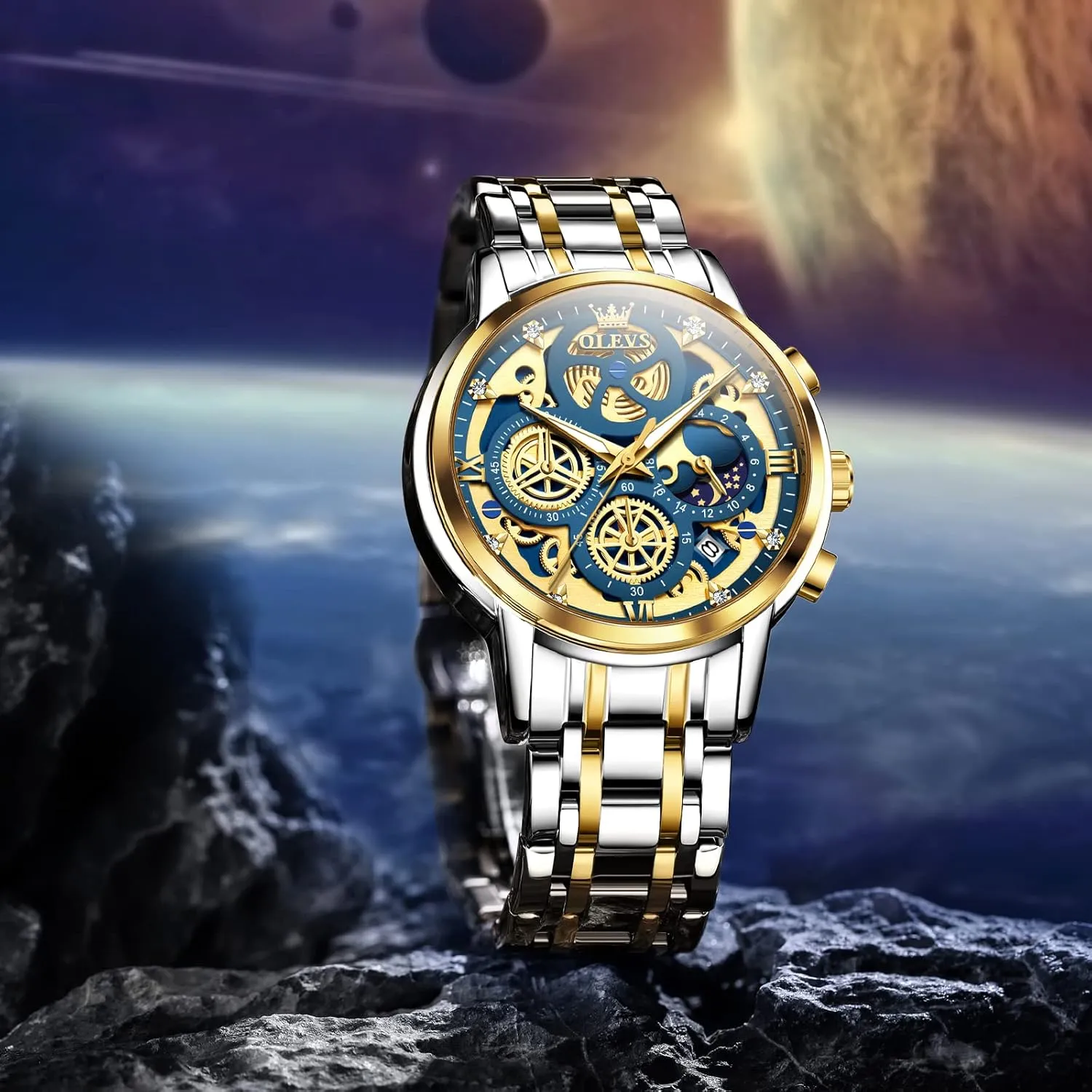 Dress Watch for Men Gift for sample pencil localization vulgar induct willing Men reloj de Hombre OLEVS Watch Men Stainless Steel Watches Luxury Diamond Chronograph Multifunction Men Wrist Watch with Date Business Classic 
