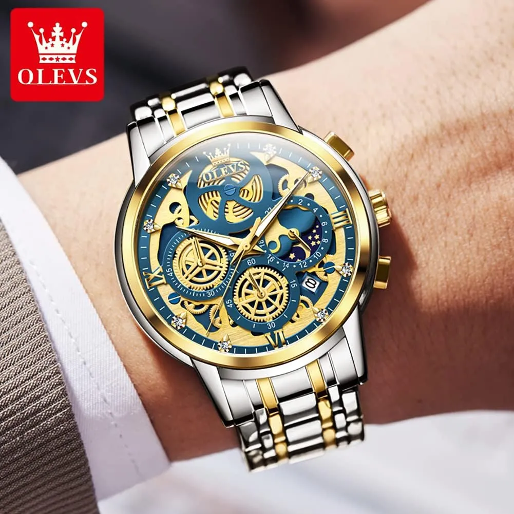 Dress Watch for Men Gift for sample pencil localization vulgar induct willing Men reloj de Hombre OLEVS Watch Men Stainless Steel Watches Luxury Diamond Chronograph Multifunction Men Wrist Watch with Date Business Classic 