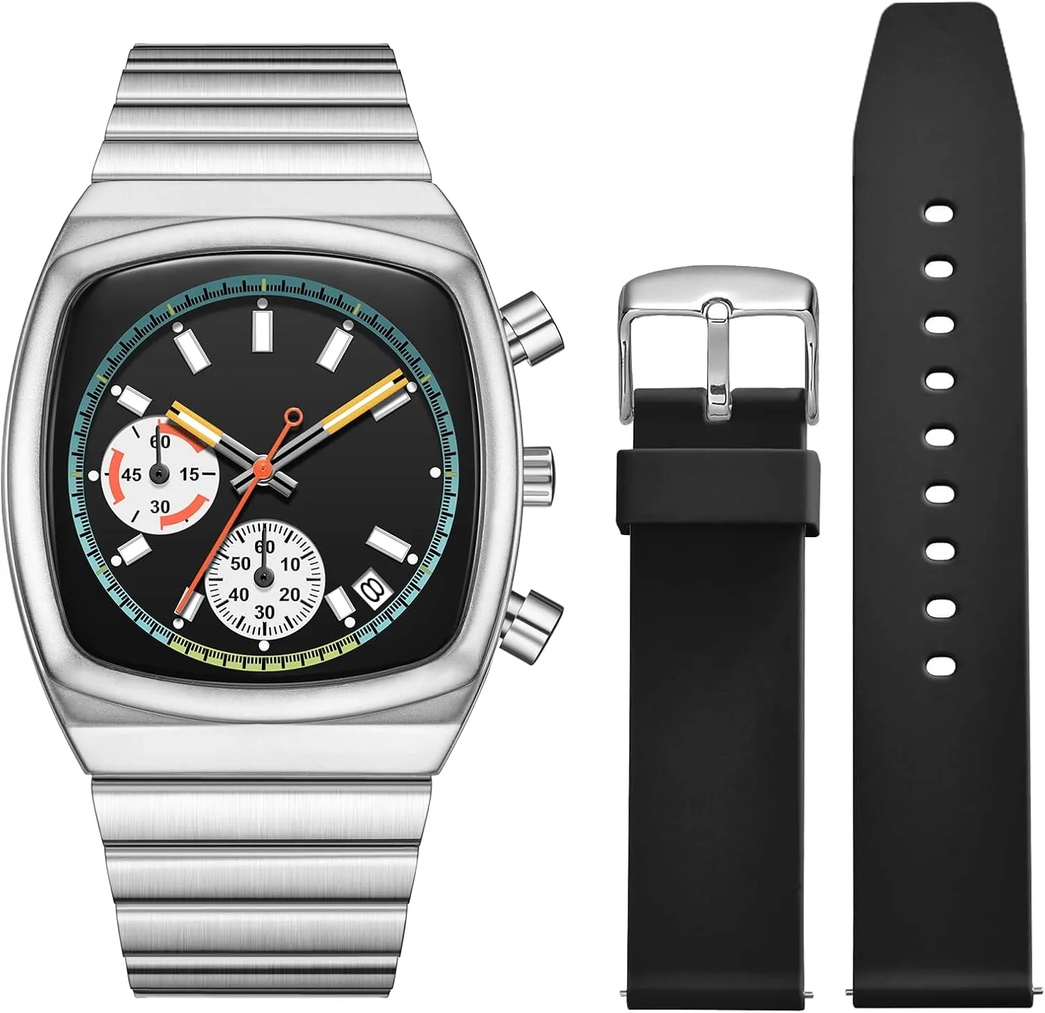 Dress Watch with Calendar Elegant Gifts for Men(Silicone Strap Included) NASIR Watch for Men Chronograph Waterproof Luminous Designer oat Mens Stainless Steel Strap Watches Business Sport Casual 