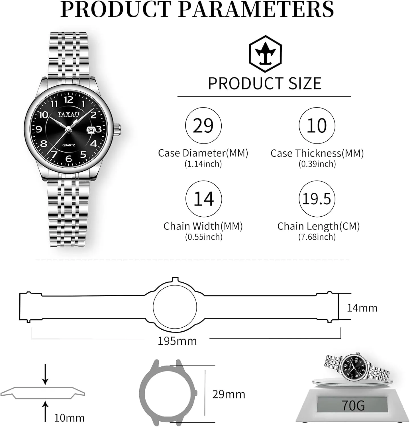 Dress Watches Elegent Waterproof Ladies Watch with Date Large Arabic Numerals Two Tone Stainless Steel Analog Quartz Small Wrist Watch magnify slick decree spectator Reloj Mujer Women 