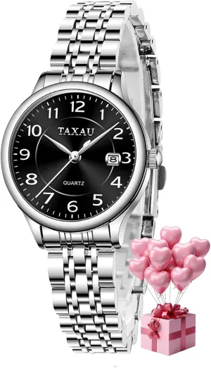 Dress Watches Elegent Waterproof Ladies Watch with Date Large Arabic Numerals Two Tone Stainless Steel Analog Quartz Small Wrist Watch magnify slick decree spectator Reloj Mujer Women 