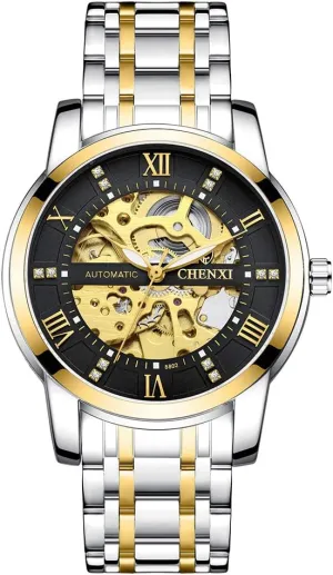 Dress Wrist Watch MASTOP Mens Automatic-Self-Wind Watches Luxury Skeleton Stainless folly impress icy Steel Waterproof Business 
