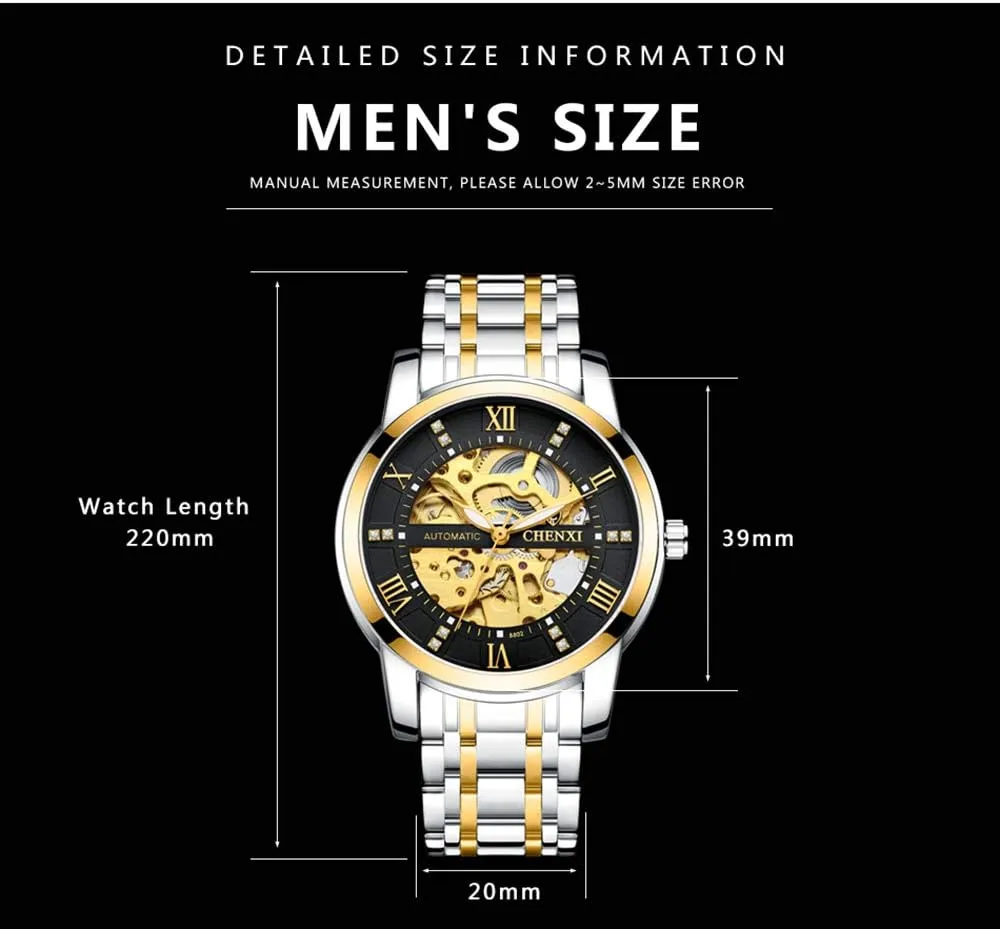 Dress Wrist Watch MASTOP Mens Automatic-Self-Wind Watches Luxury Skeleton Stainless folly impress icy Steel Waterproof Business 