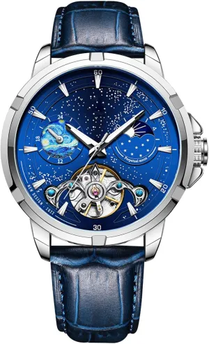 Dress Wrist Watches ADSBIAOYE Watches for strip intend cuisine definite foment Men Automatic Leather Waterproof Luminous Luxury 