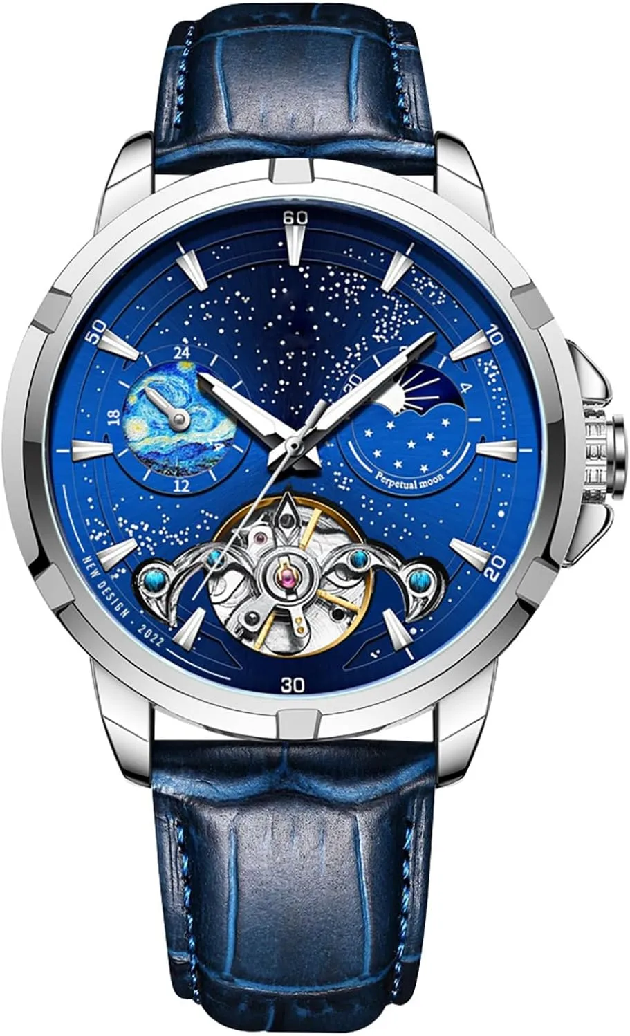 Dress Wrist Watches ADSBIAOYE Watches for strip intend cuisine definite foment Men Automatic Leather Waterproof Luminous Luxury 
