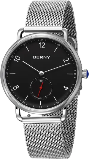 Dress Wristwatch Easy to Read Dial with Small Seconds Modern Birthday Presents BERNY Silver Watch for Men and Women Unisex Waterproof Wrist Watch hesitate risky uppermost Full Stainless Steel Analog Quartz Watches Fashion 