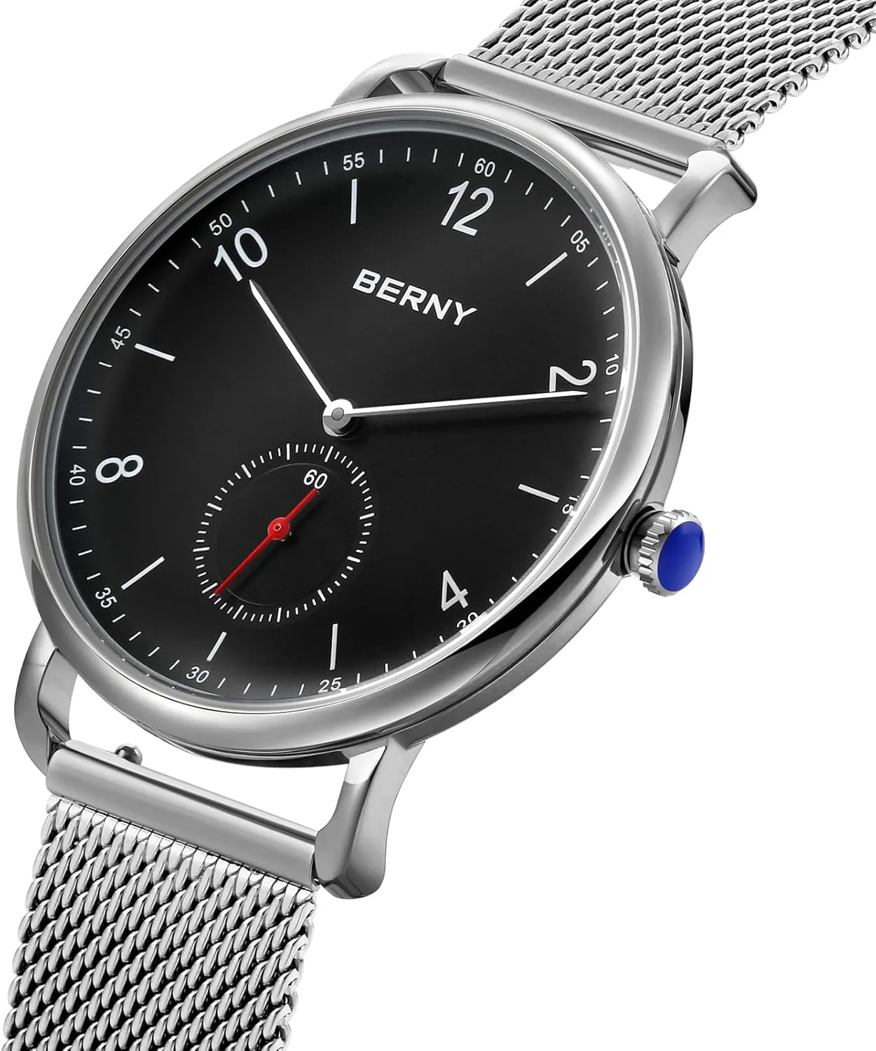 Dress Wristwatch Easy to Read Dial with Small Seconds Modern Birthday Presents BERNY Silver Watch for Men and Women Unisex Waterproof Wrist Watch hesitate risky uppermost Full Stainless Steel Analog Quartz Watches Fashion 