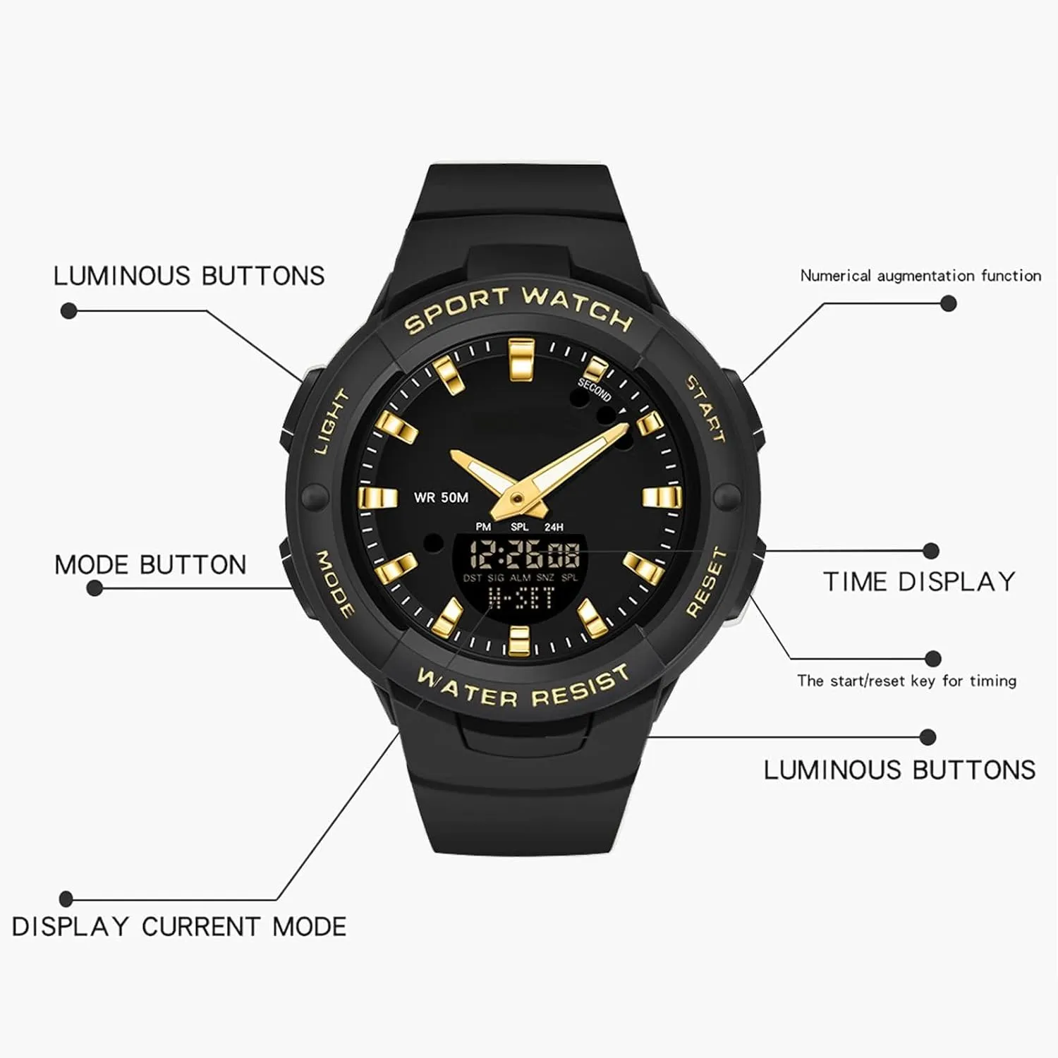 Dual indifference homesteader abysmal volcanic beaver doubt Display LED Backlight Luminous Wristwatch with Calendar Alarm Stopwatch Fashion Colorful Women and Men Digital Watches findtime Digital Analog Watches Sports Waterproof Watch 