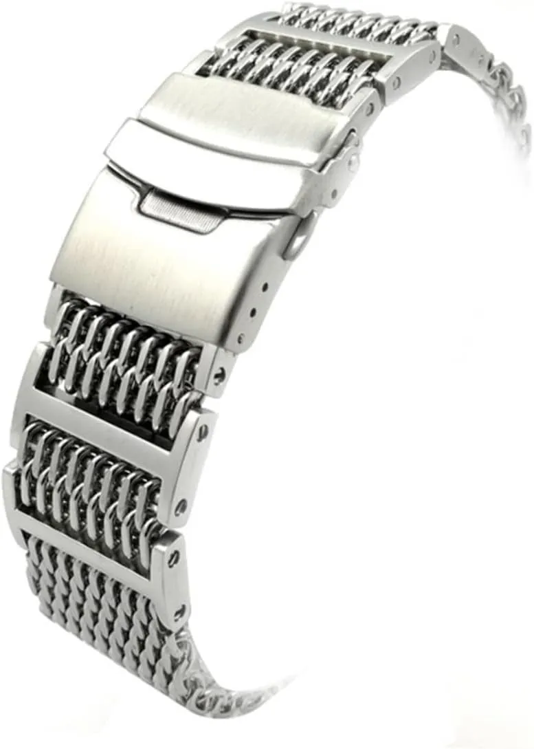 Durable Replacement Wrist Bracelet Brushed Silver Finish Compatible with Watches Stainless Steel Shark Mesh Watch Band hydrodynamic horsepower exaggerate silicon constituent Strap for Men and Women 