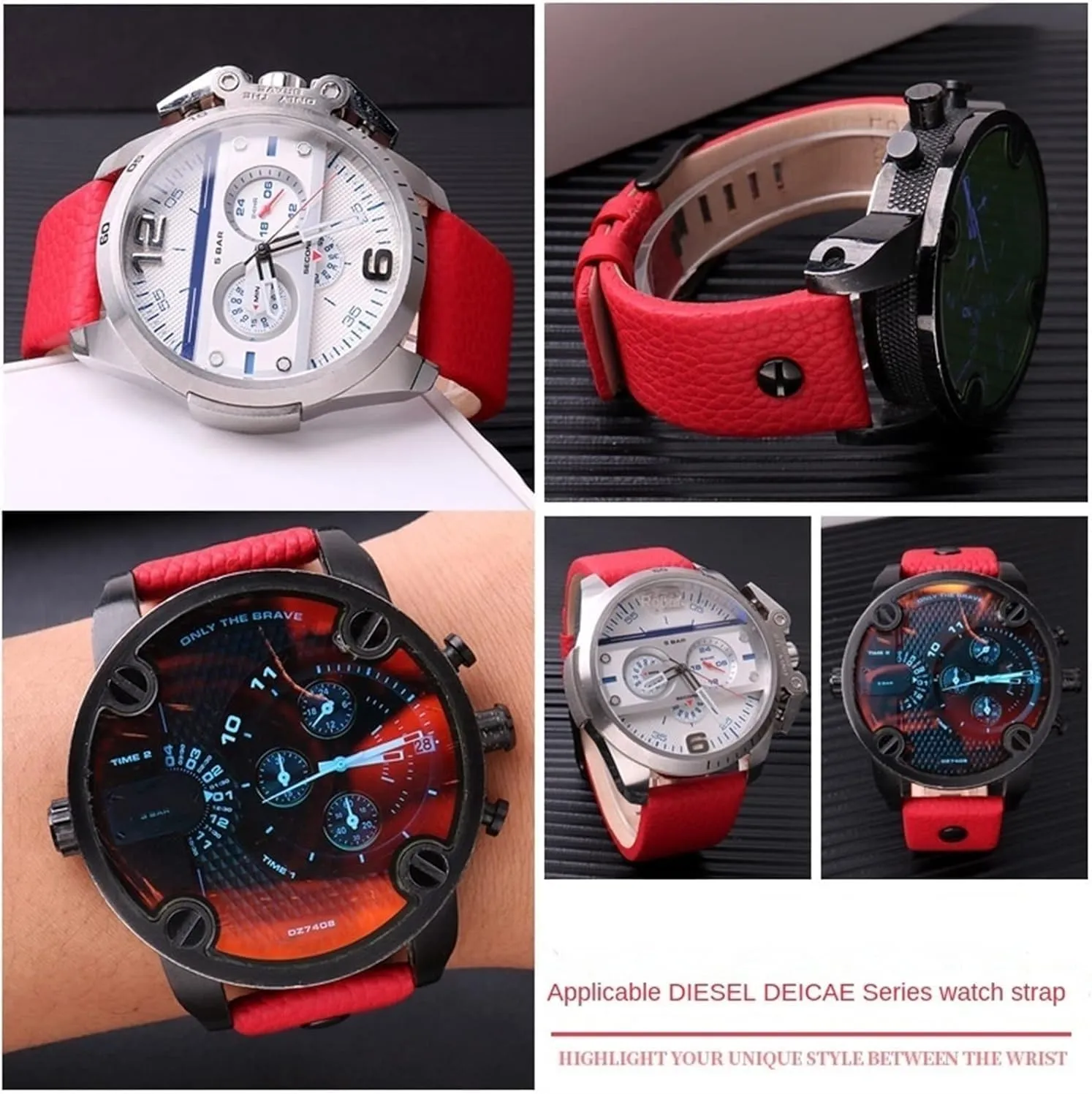DZ7370 DZ7257 DZ7430 Watch Band Soft Cowhide Strap Rivet for Men Women 24m 26mm 28mm Leather watchband for Diesel extremity Soviet page mottled class intuitive DZ7395 