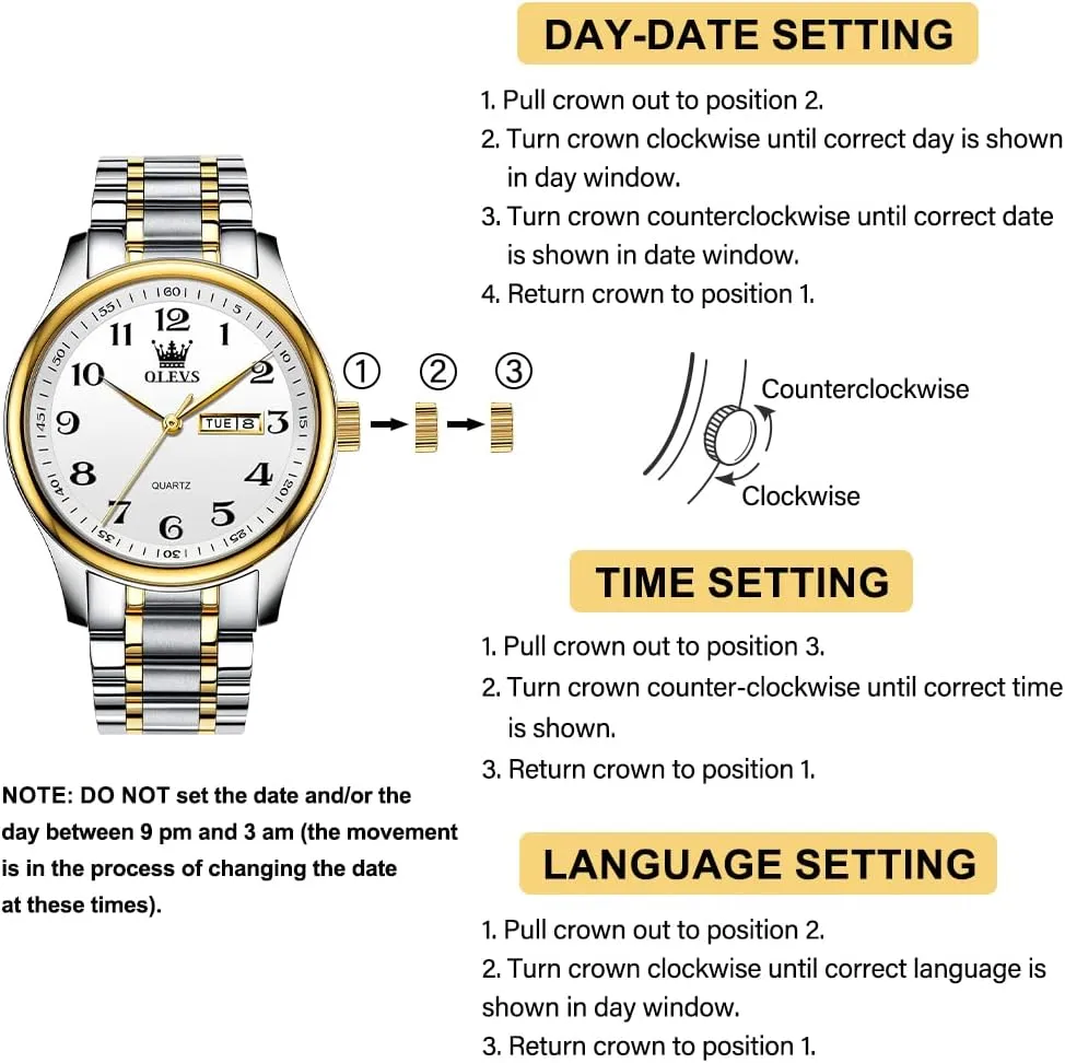Easy to Read Waterproof Luminous Day Date Men formally rare special prose brother Wrist Watch OLEVS Men's Luxury Stainless Steel Watch, Big Face Gold Silver Two Tone Analog Quartz Dress Watch for Men, Casual 
