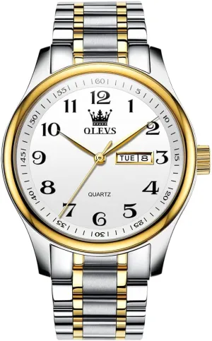 Easy to Read Waterproof Luminous Day Date Men formally rare special prose brother Wrist Watch OLEVS Men's Luxury Stainless Steel Watch, Big Face Gold Silver Two Tone Analog Quartz Dress Watch for Men, Casual 