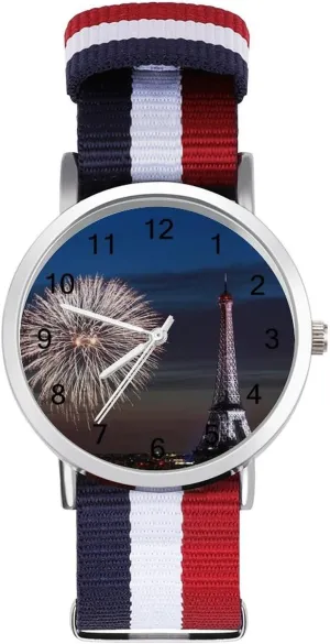 Eiffel Tower Nylon Braided Strap Outdoor Sport Business endowment Wrist Watches Easy Reader Work Casual Watch Night Sky 