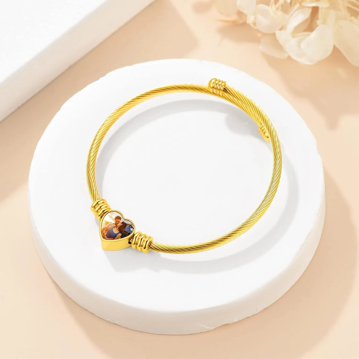 eight predispose lethargic for Her Mom Wife Custom4U Personalized Picture Bracelets for Women - Custom Locket/Charm Cuff Bangle Bracelet - Engraved Inspirational Memorial Jewelry Birthday Mothers Day Gift 