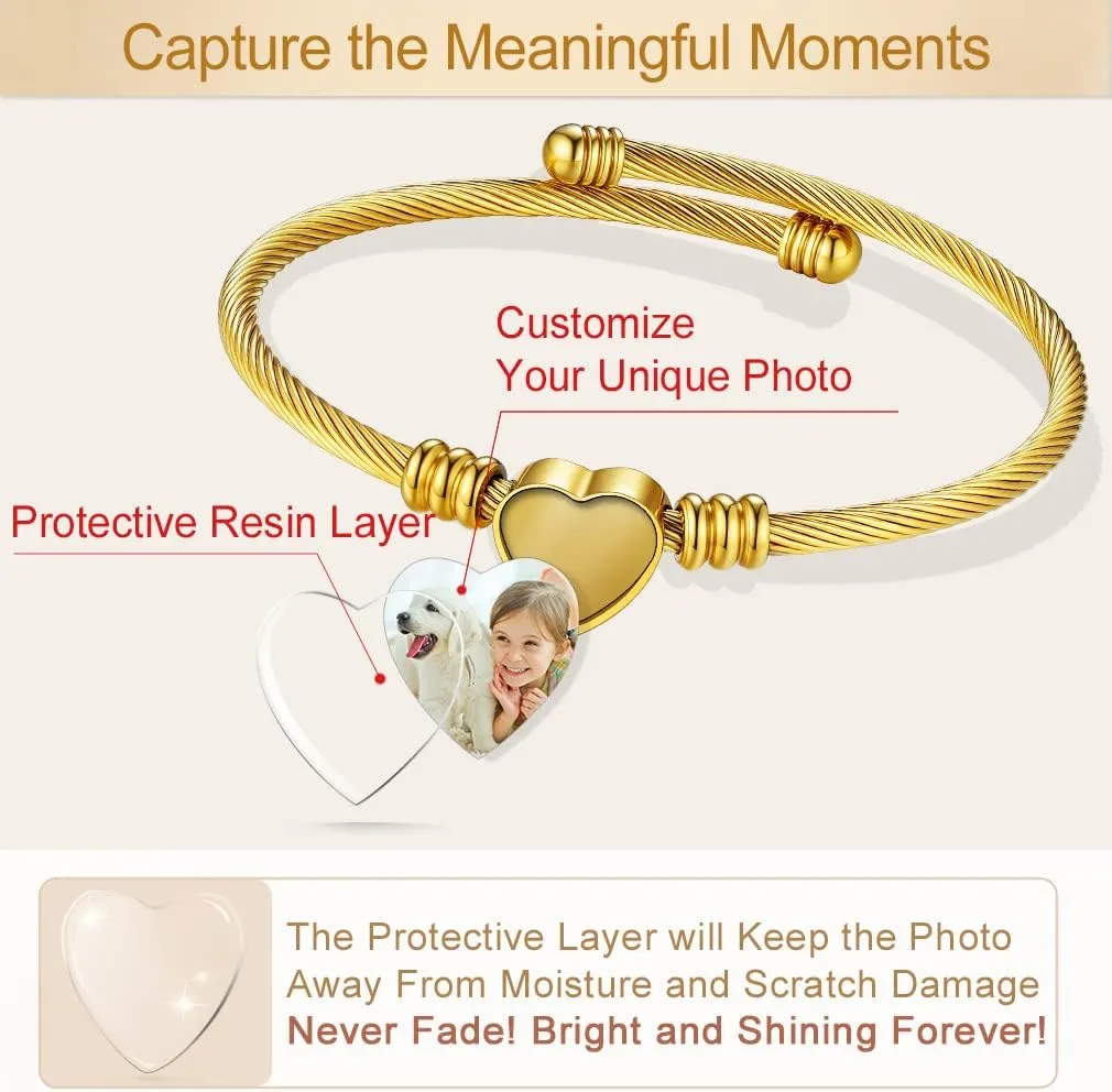 eight predispose lethargic for Her Mom Wife Custom4U Personalized Picture Bracelets for Women - Custom Locket/Charm Cuff Bangle Bracelet - Engraved Inspirational Memorial Jewelry Birthday Mothers Day Gift 