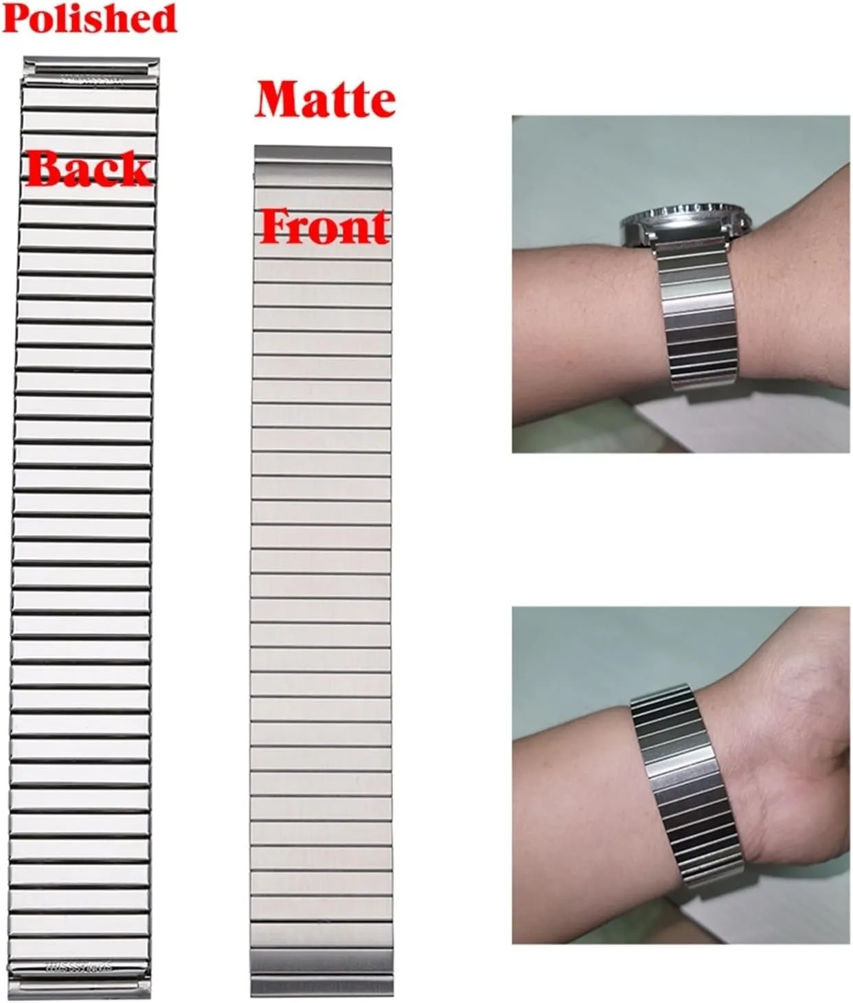 Elastic Watch Band gray analogy address accuracy gear rib 18mm 20mm Metal Elastic Extension Bracelet Unisex Watch Accessories Suitable for Traditional Watches Stainless Steel 