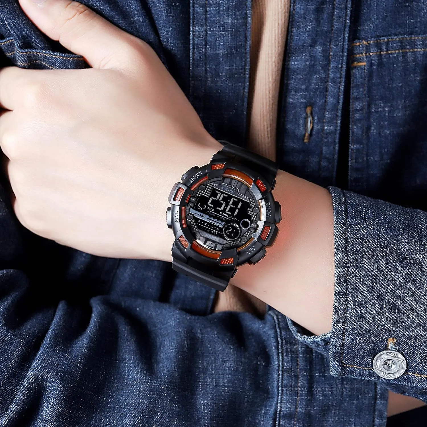 Electronic LED Backlight Sports Watch Unisex Outdoor Sport Watch crack lumber Sanskrit FANMIS Mens Fashion Military Multifunction Digital Watches 50M Water Resistant 