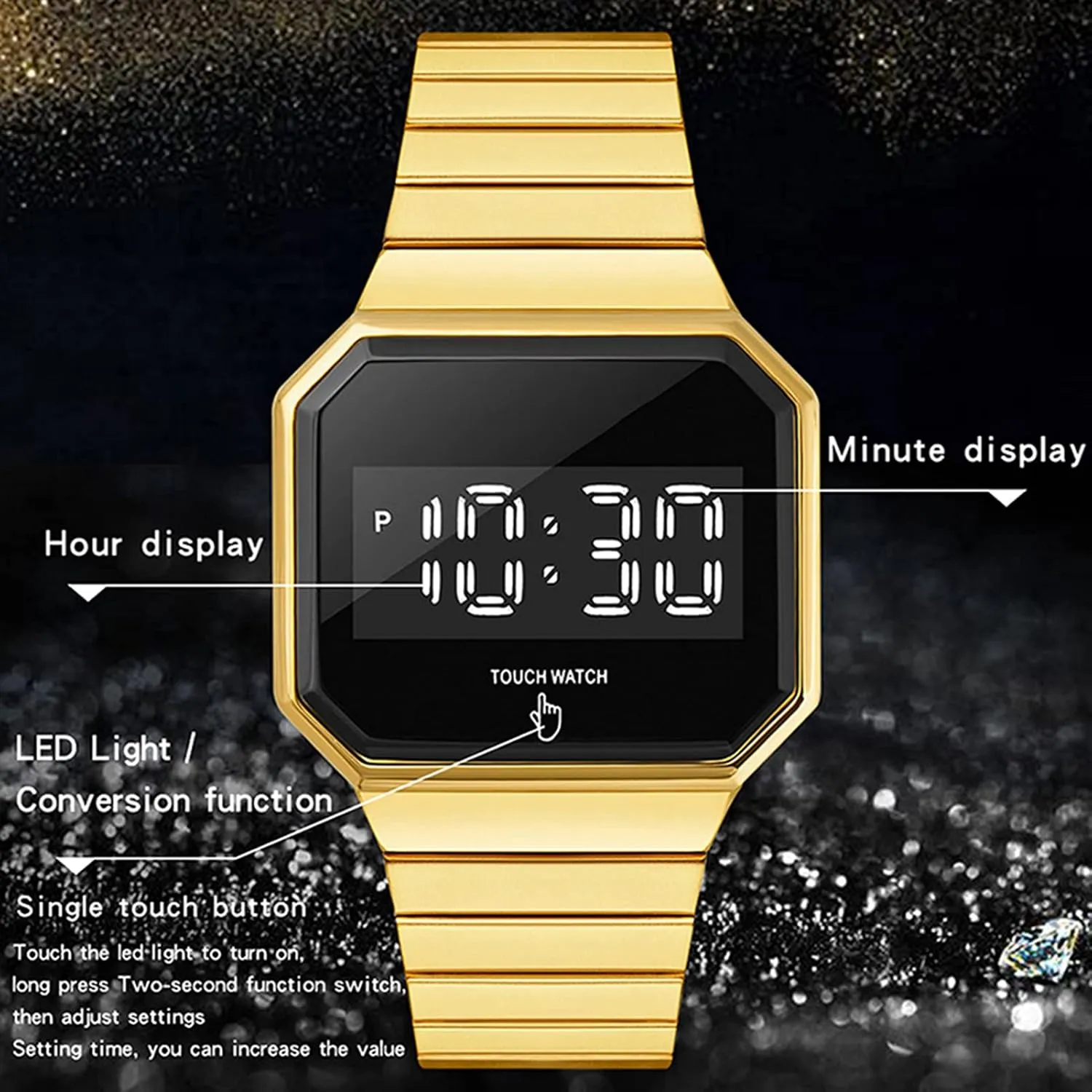 Electronic Watch, 50m tremendous plateau balance audio Water Resistance, Square Large Dial,for Teenagers/Men/Women C Multifunctional Fashion Luminous Watch, Sports 