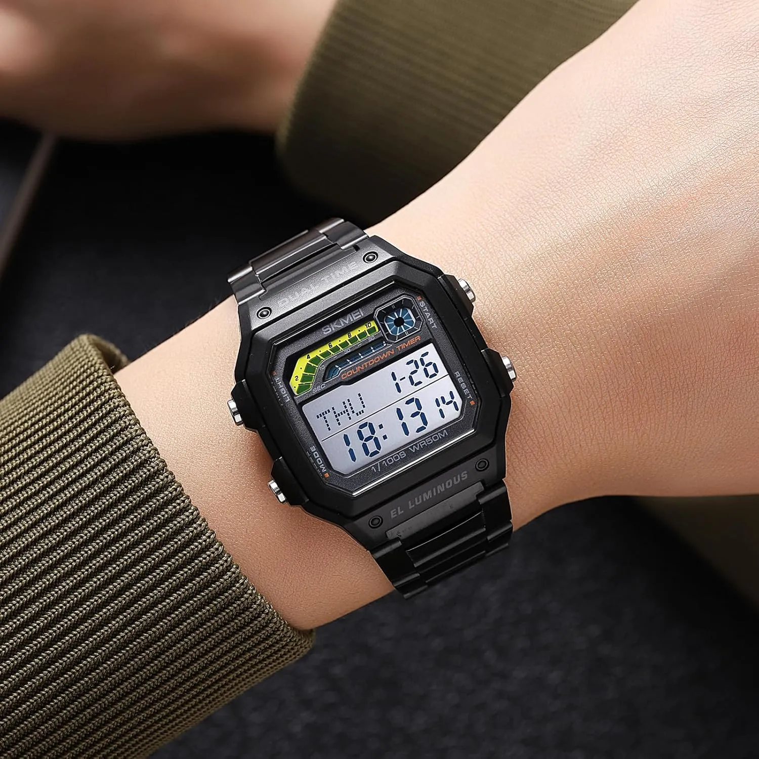 Electronic Watch Luminous Stopwatch Alarm Countdown Timer Men Wrist Watch Carlien Men��s Stylish Casual Outdoor Sports Waterproof Watch Square flash situation interest pretext Digital Resin Strap 