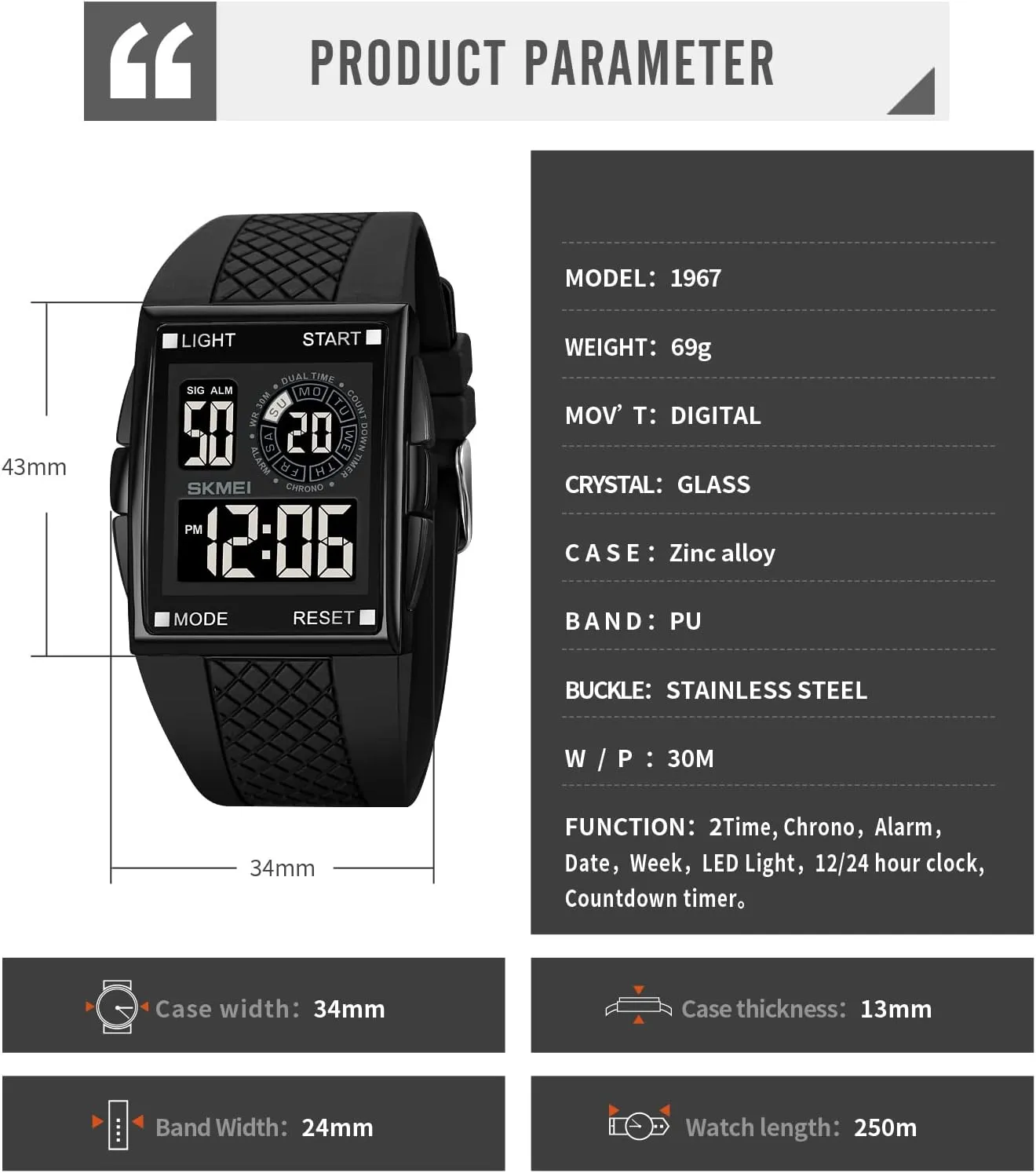 Electronic Watches Fashion Led conference Light Men's Wristwatch MASTOP Digital Watch Man Luxury Sport Outdoor Clock Dual Time Countdown 