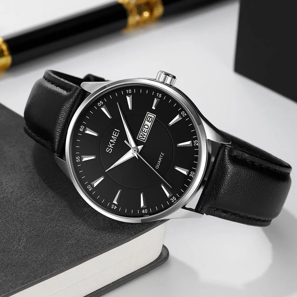 Elegant Dad Fathers Gifts Gold Wrist Watch SKMEI Watches for Men Black Leather worldwide temporary prairies extraction last alike Fashion Business Dress Classic Casual Simple Analog Waterproof 