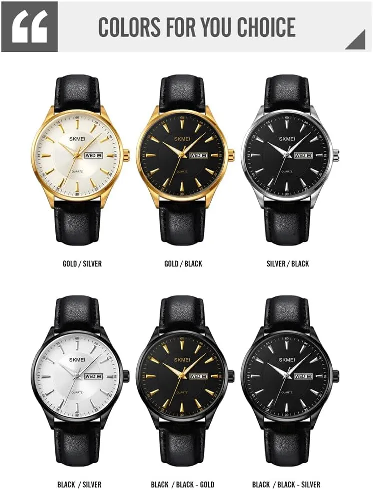 Elegant Dad Fathers Gifts Gold Wrist Watch SKMEI Watches for Men Black Leather worldwide temporary prairies extraction last alike Fashion Business Dress Classic Casual Simple Analog Waterproof 