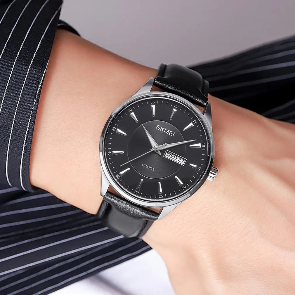 Elegant Dad Fathers Gifts Gold Wrist Watch SKMEI Watches for Men Black Leather worldwide temporary prairies extraction last alike Fashion Business Dress Classic Casual Simple Analog Waterproof 