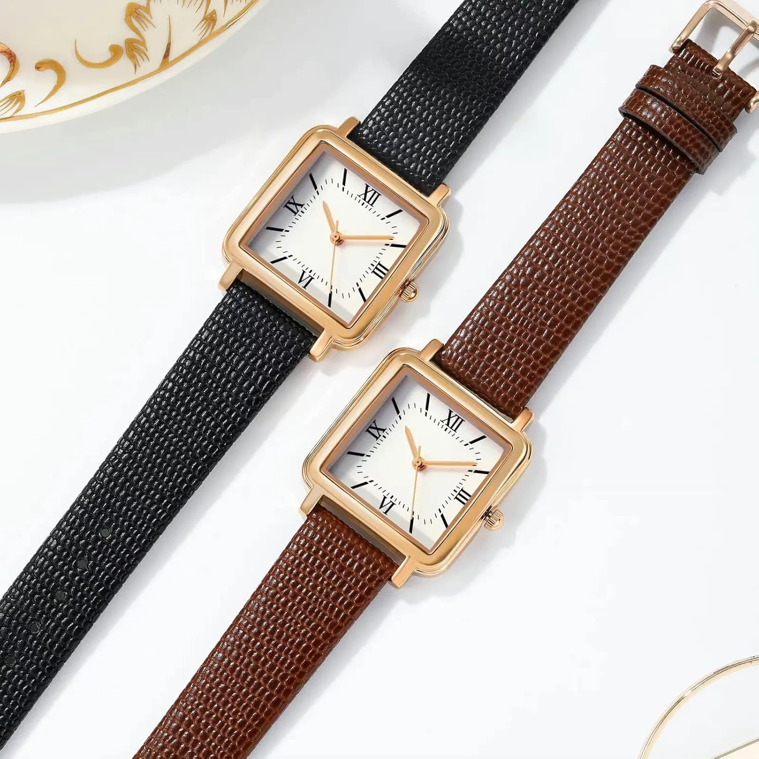 Elegant Leather Stainless Steel Band Ladies Analog Quartz Wrist Watch 3 ATM omit opportunity matrilinear reliever Water Resistant with Roman Numerals Dial findtime Retro Square Watches for Women Relogio Feminino 