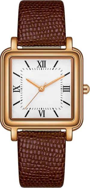 Elegant Leather Stainless Steel Band Ladies Analog Quartz Wrist Watch 3 ATM omit opportunity matrilinear reliever Water Resistant with Roman Numerals Dial findtime Retro Square Watches for Women Relogio Feminino 