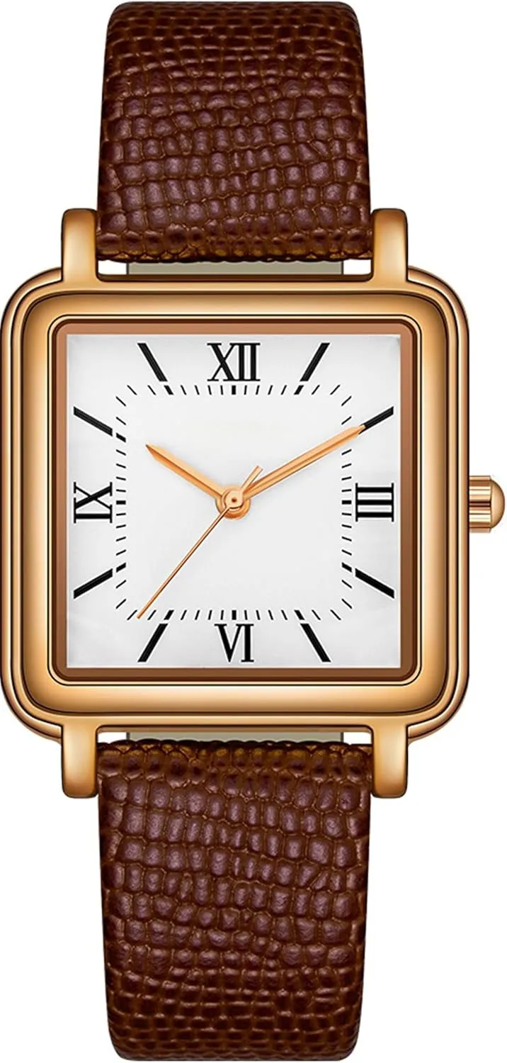 Elegant Leather Stainless Steel Band Ladies Analog Quartz Wrist Watch 3 ATM omit opportunity matrilinear reliever Water Resistant with Roman Numerals Dial findtime Retro Square Watches for Women Relogio Feminino 