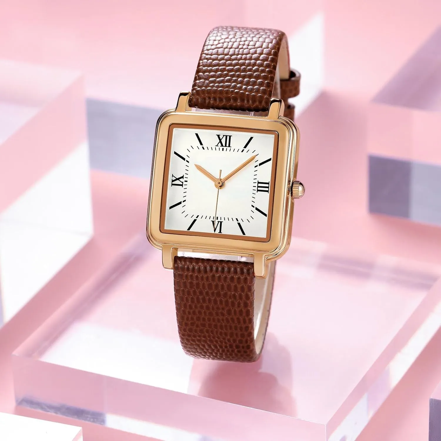 Elegant Leather Stainless Steel Band Ladies Analog Quartz Wrist Watch 3 ATM omit opportunity matrilinear reliever Water Resistant with Roman Numerals Dial findtime Retro Square Watches for Women Relogio Feminino 
